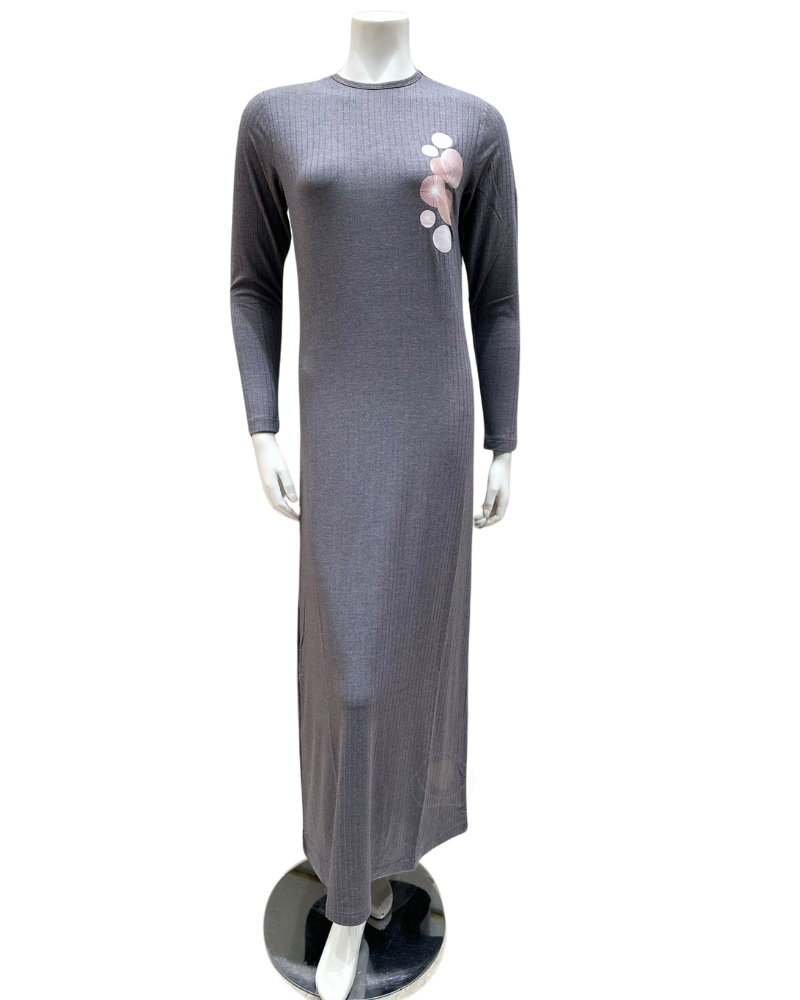 ESPi AK778 Circles Screen Print Grey Pull On Modal Teen Nightgown myselflingerie.com