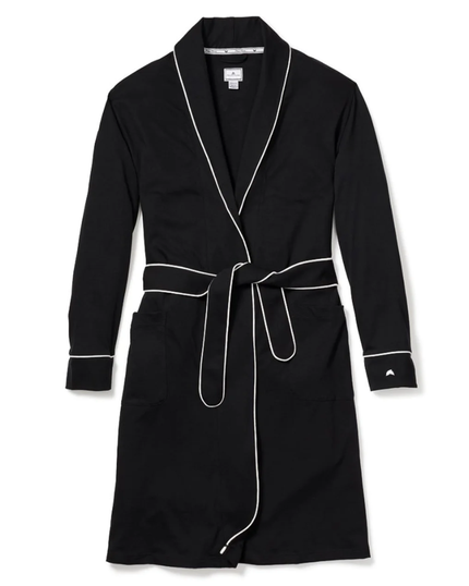 Petite Plume PRBW Black Pima Cotton Short Wrap Robe myselflingerie.com