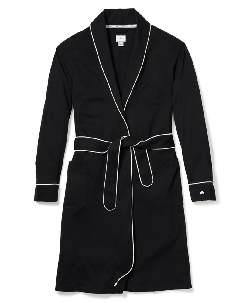 Petite Plume PRBW Black Pima Cotton Short Wrap Robe myselflingerie.com