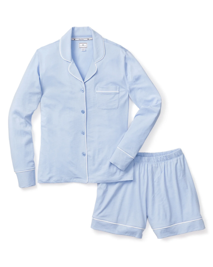 Petite Plume PLSSP Periwinkle Pima Cotton Long Sleeve Short Pants PJ's Set myselflingerie.com