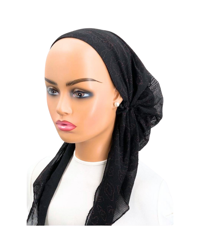 Ahead VT2266-24 Black/Raspberry Traced Leopard Versatile Style Long Tails Open Back Pre-Tied Bandanna myselflingerie.com