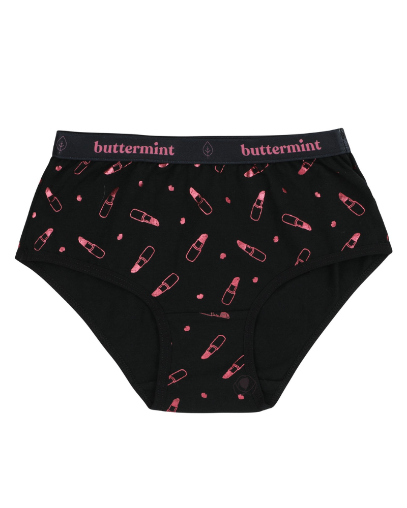 Buttermint HIP-LIPS-BK Pink Lipstick Black Cotton Teen Hipsters 3 Pack myselflingerie.com