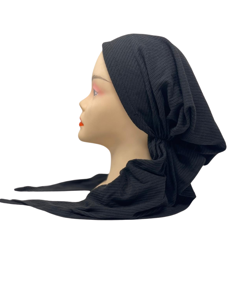 HS502A Black Ribbed Adjustable Pre-Tied Bandanna with Velvet Grip myselflingerie.com