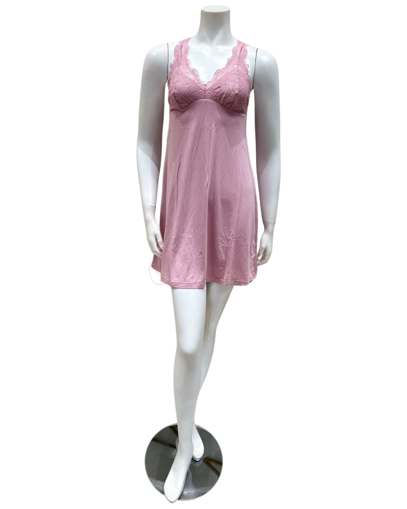 Fleur't 630 Pink Nectar Lace T-Back Short Modal Chemise myselflingerie.com
