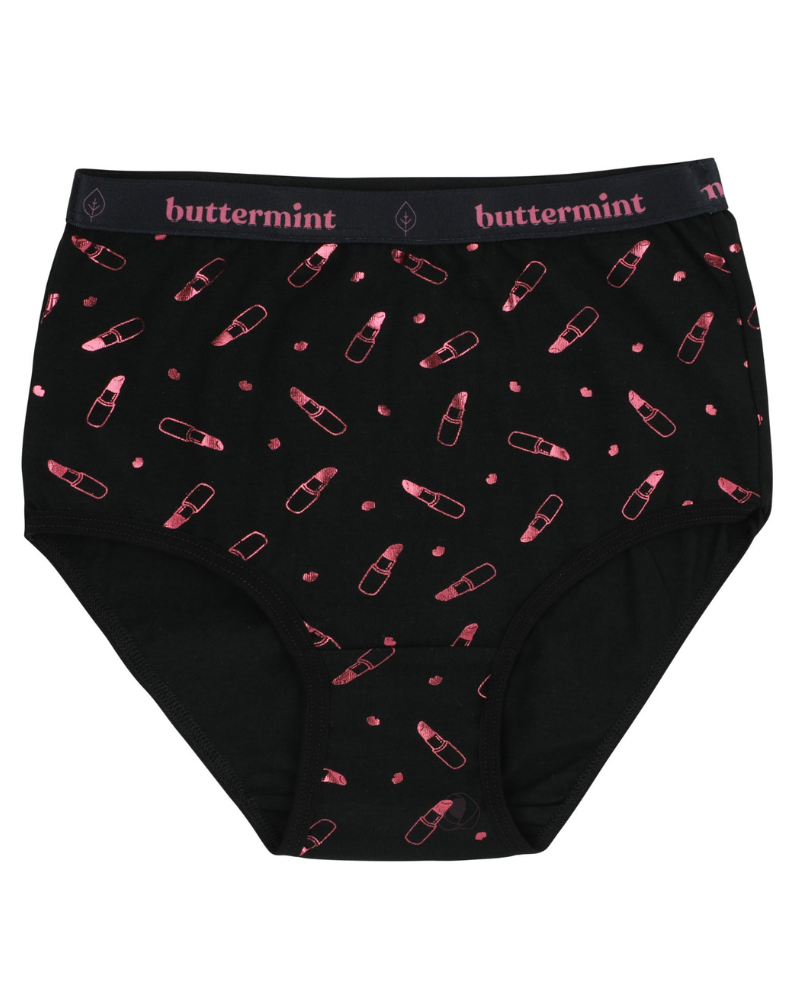 Buttermint BR-LIPS-BK Pink Lipstick Black Cotton Teen Briefs 3 Pack myselflingerie.com